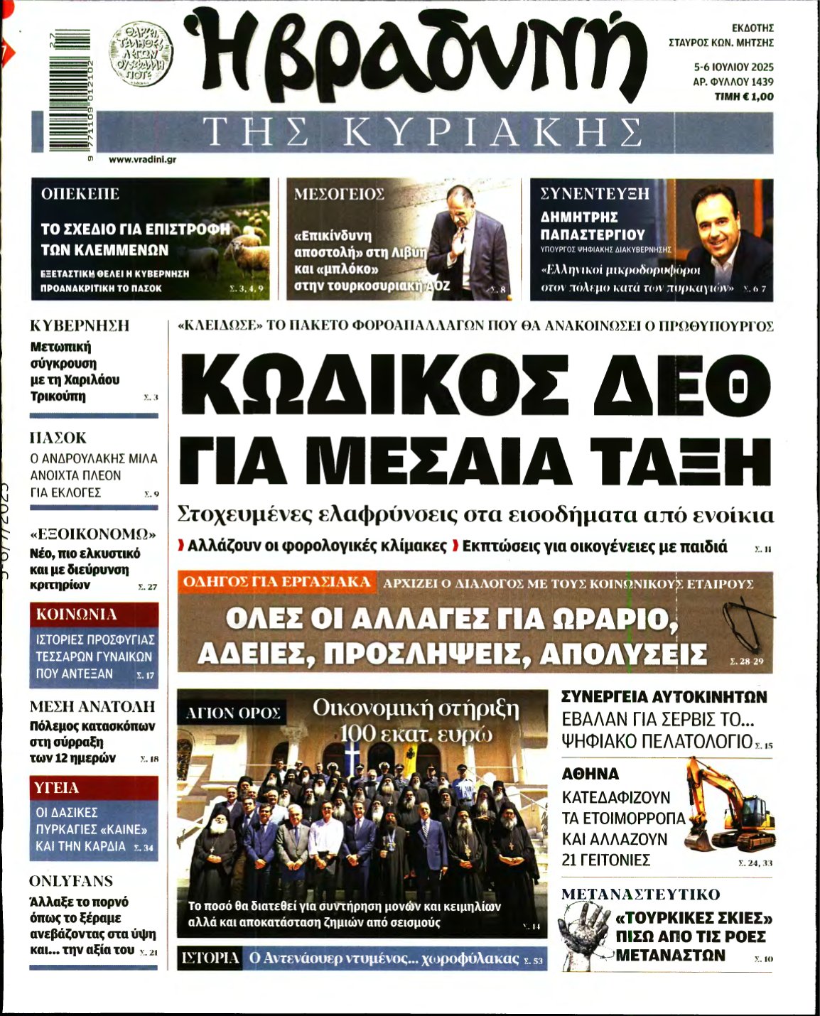 ΒΡΑΔΥΝΗ ΤΗΣ ΚΥΡΙΑΚΗΣ – 05/07/2025