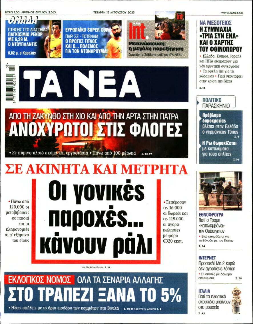 ΤΑ ΝΕΑ – 13/08/2025