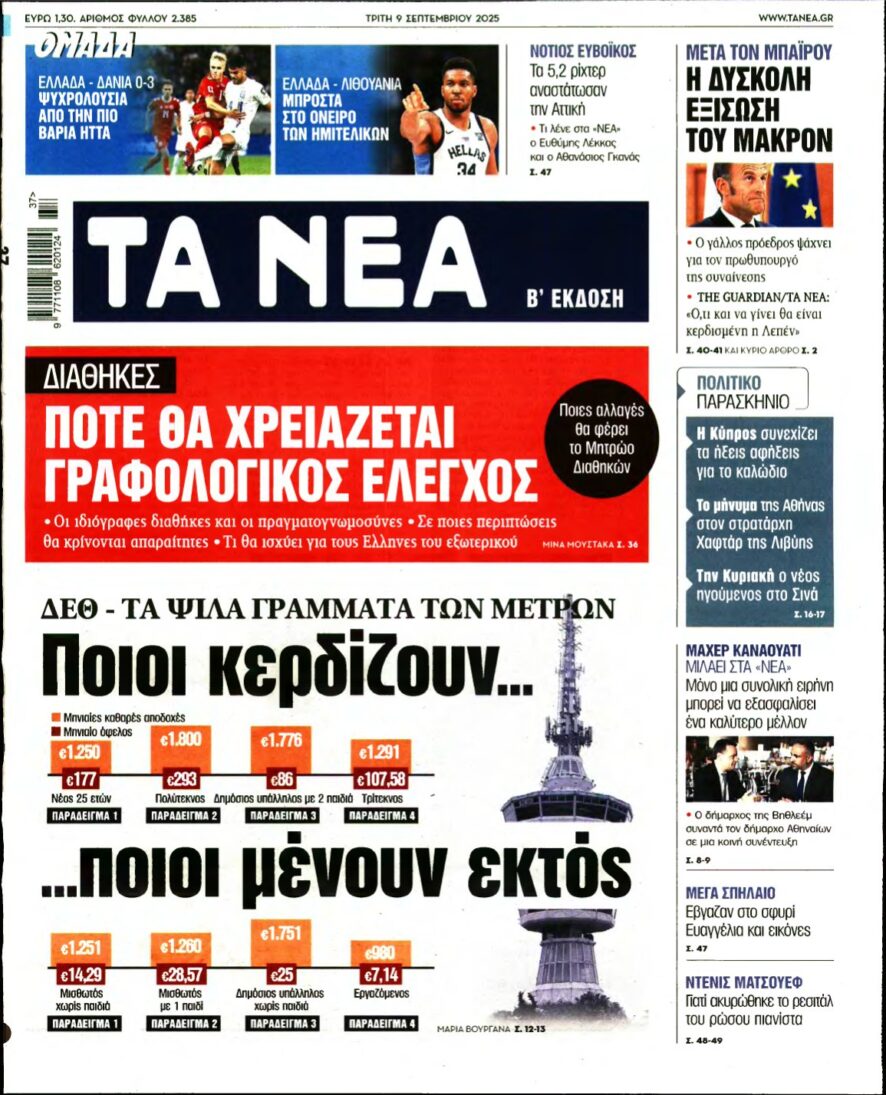 ΤΑ ΝΕΑ – 09/09/2025