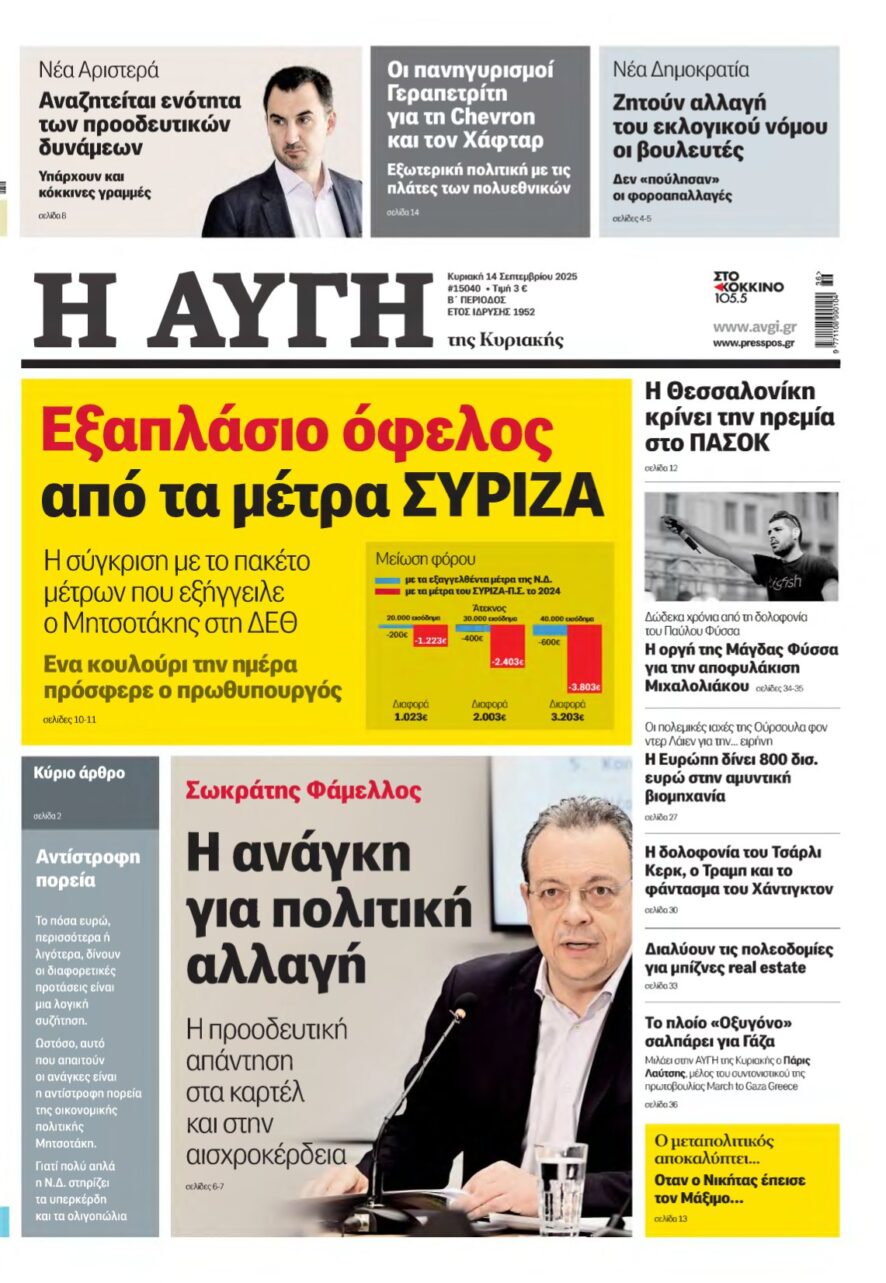ΑΥΓΗ ΤΗΣ ΚΥΡΙΑΚΗΣ – 14/09/2025