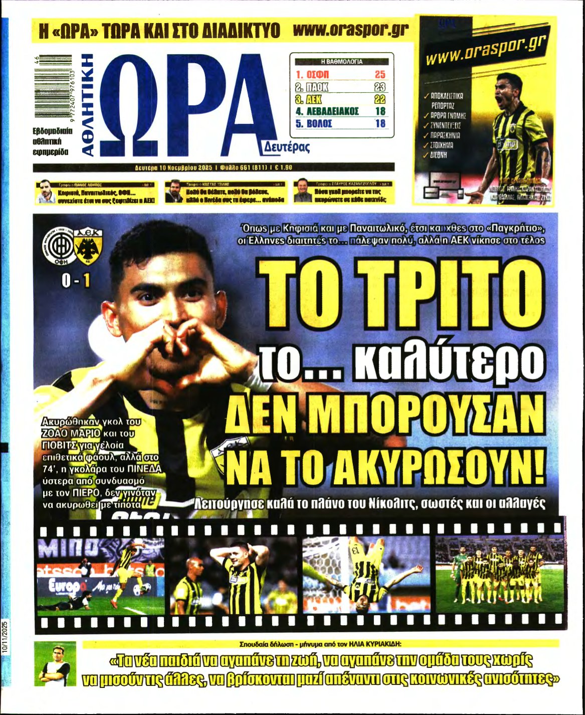 ΩΡΑ ΤΩΝ ΣΠΟΡ – 10/11/2025