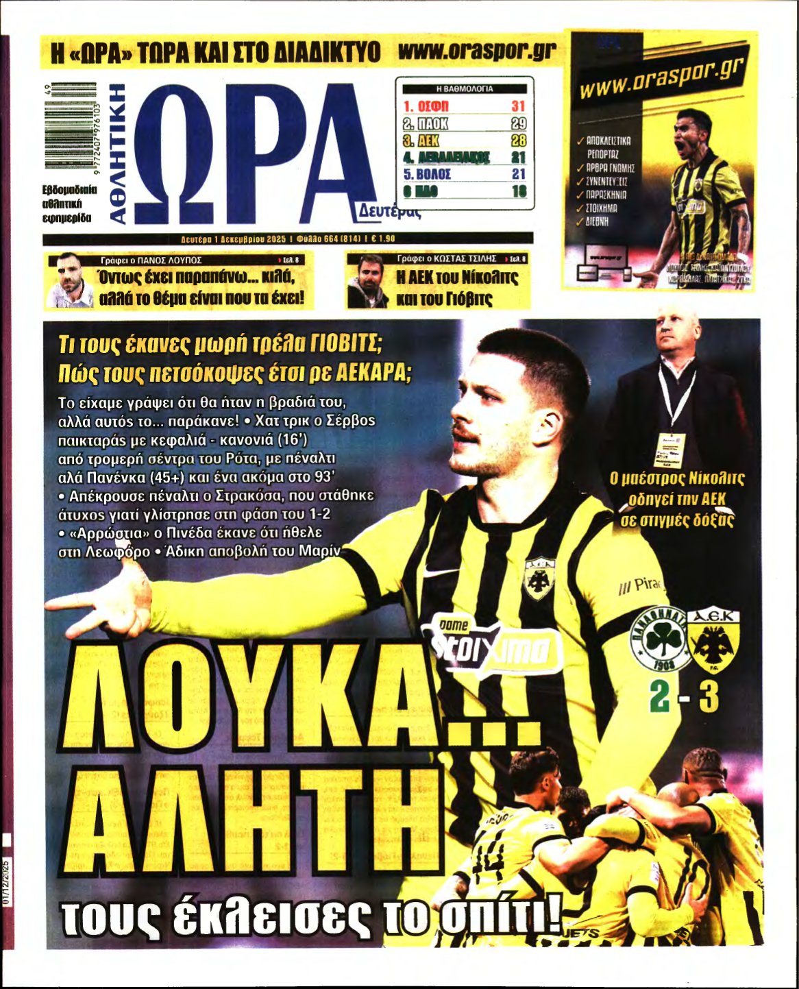 ΩΡΑ ΤΩΝ ΣΠΟΡ – 01/12/2025