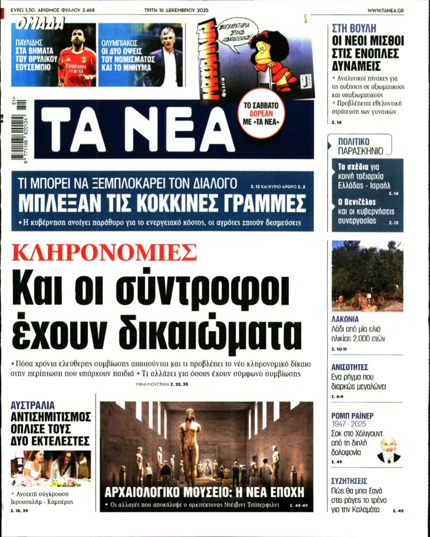 ΤΑ ΝΕΑ – 16/12/2025