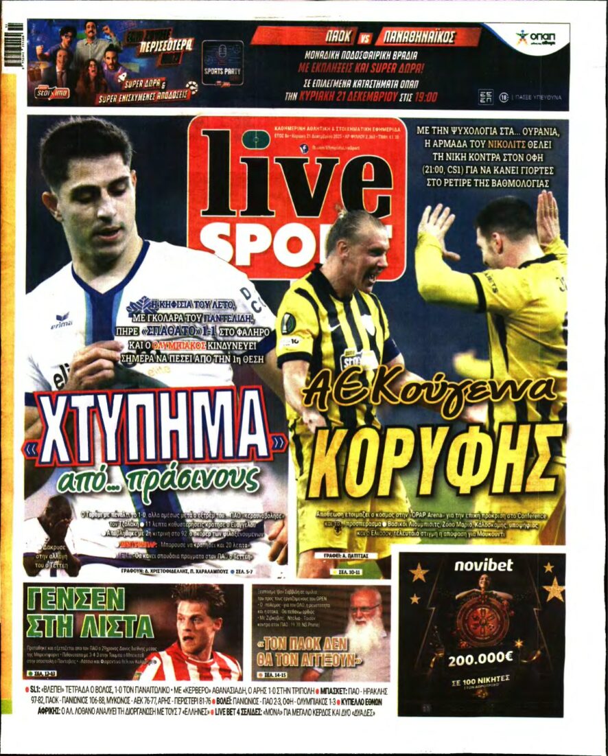 LIVE SPORT ΚΥΡΙΑΚΗΣ – 21/12/2025