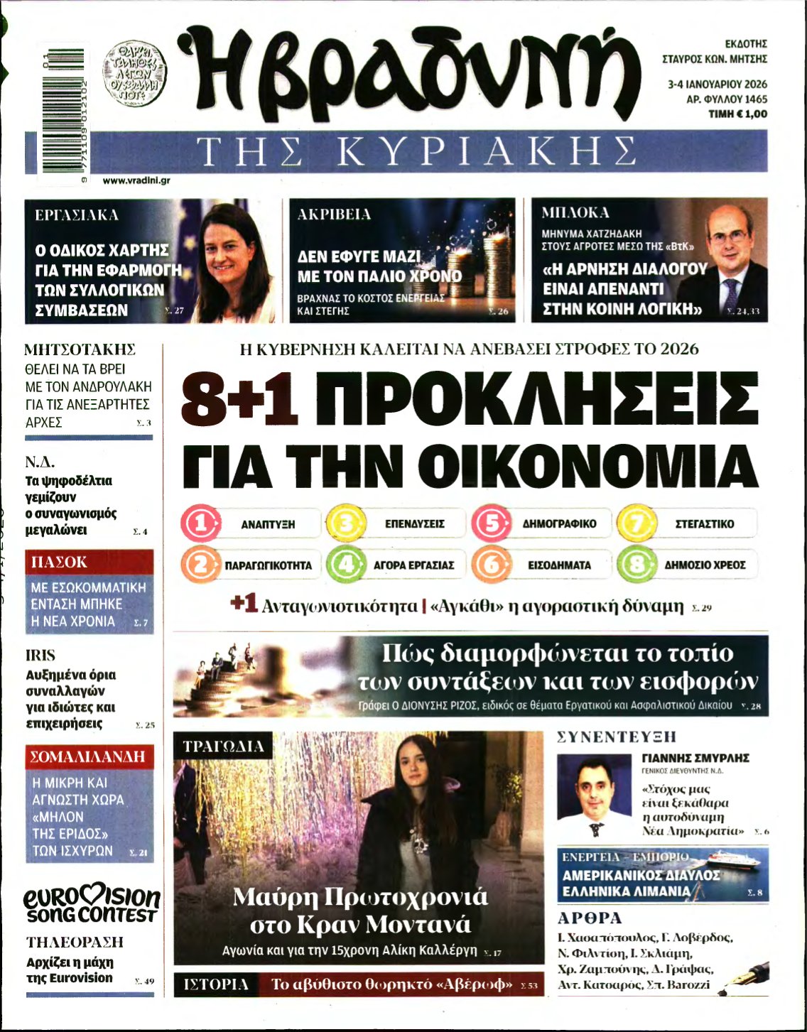 ΒΡΑΔΥΝΗ ΤΗΣ ΚΥΡΙΑΚΗΣ – 03/01/2026