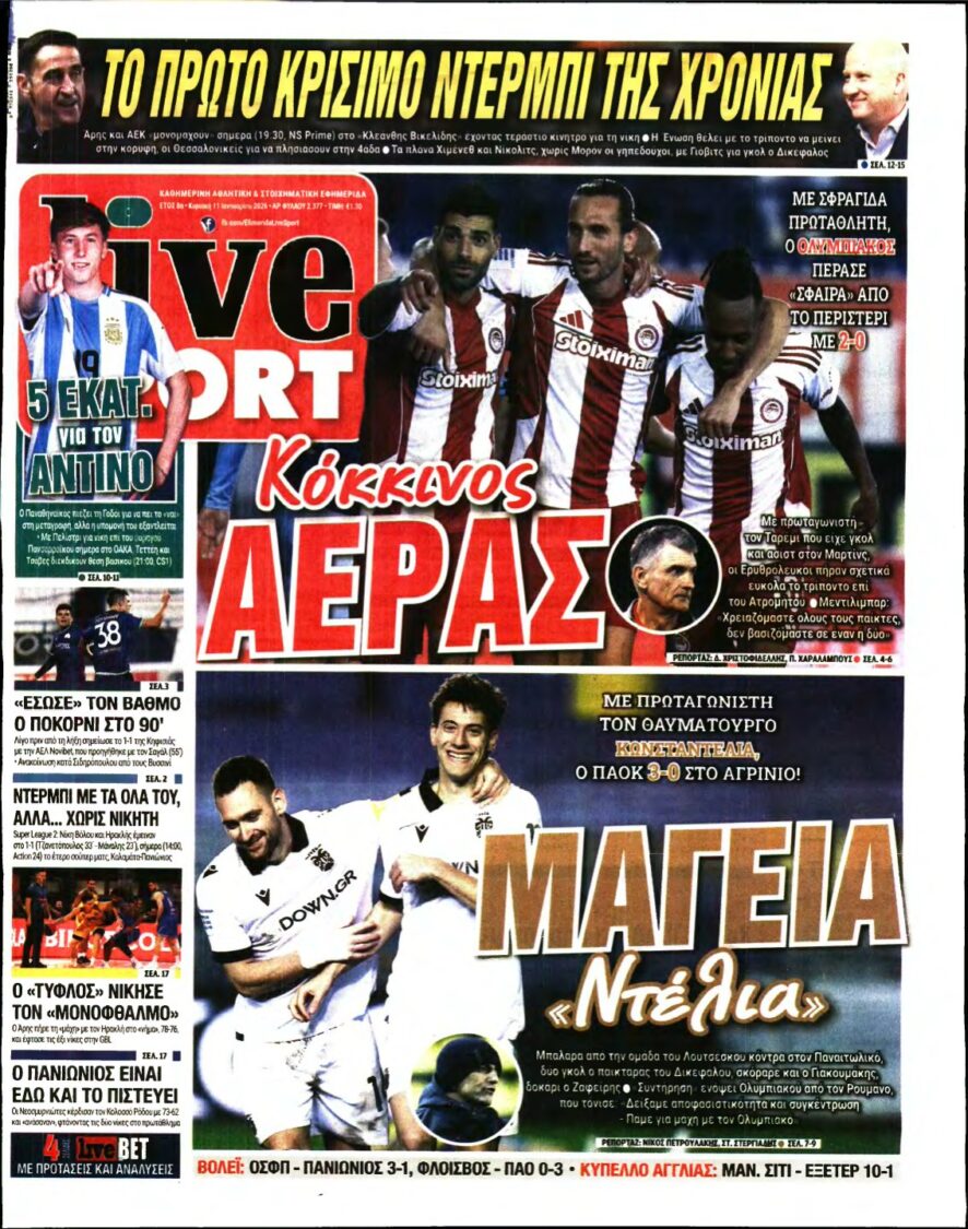 LIVE SPORT ΚΥΡΙΑΚΗΣ – 11/01/2026