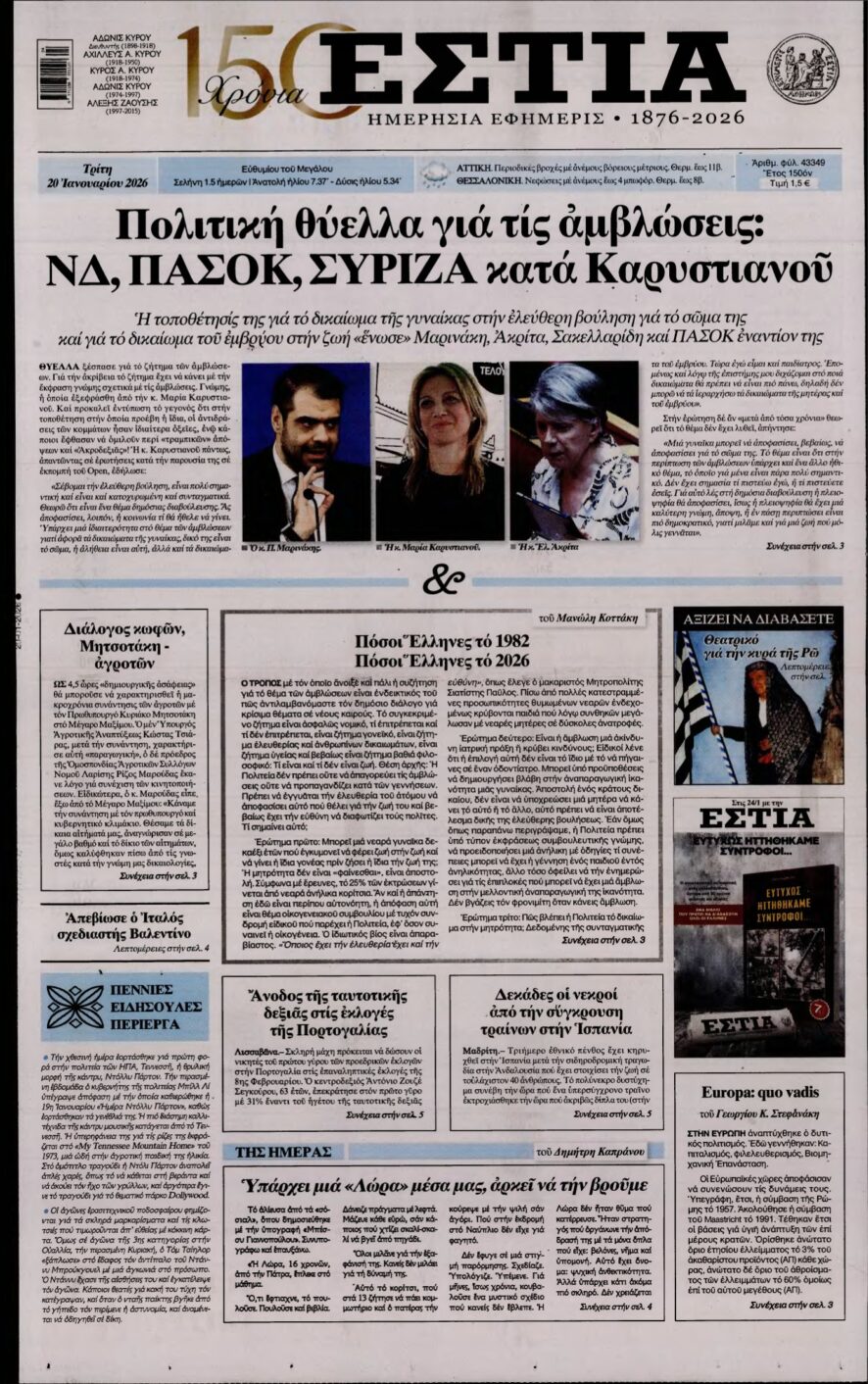 ΕΣΤΙΑ – 20/01/2026
