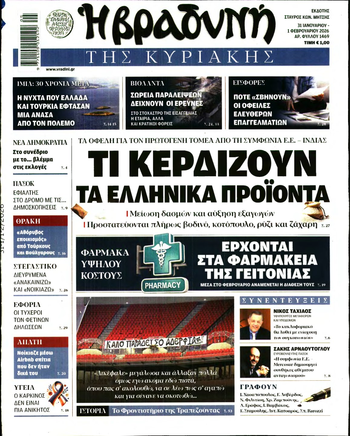 ΒΡΑΔΥΝΗ ΤΗΣ ΚΥΡΙΑΚΗΣ – 31/01/2026