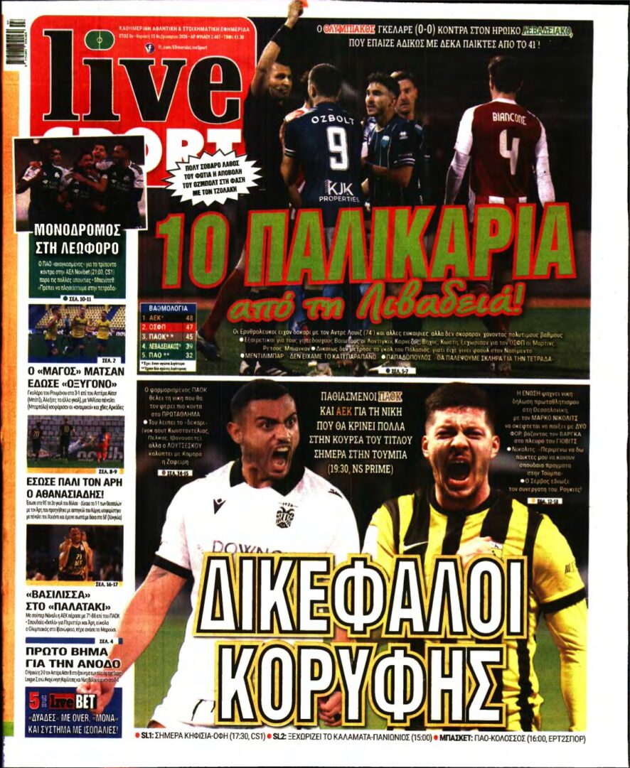 LIVE SPORT ΚΥΡΙΑΚΗΣ – 15/02/2026