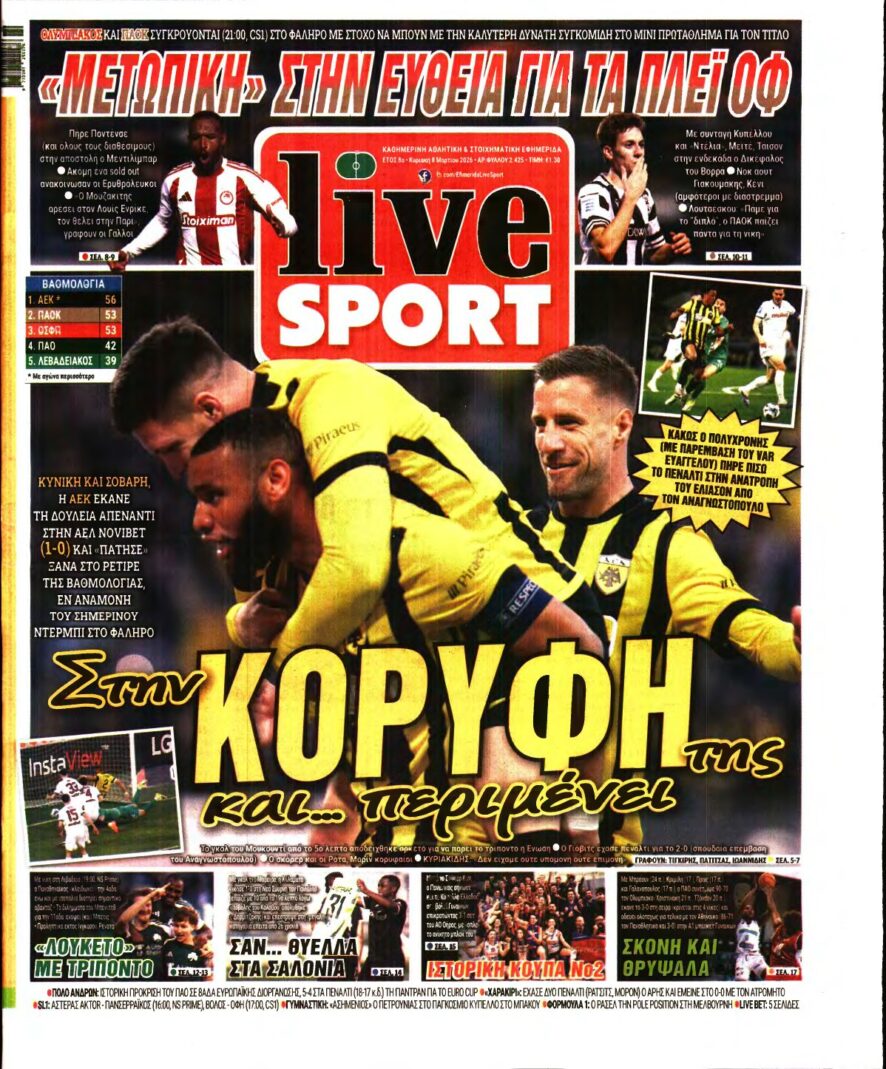 LIVE SPORT ΚΥΡΙΑΚΗΣ – 08/03/2026
