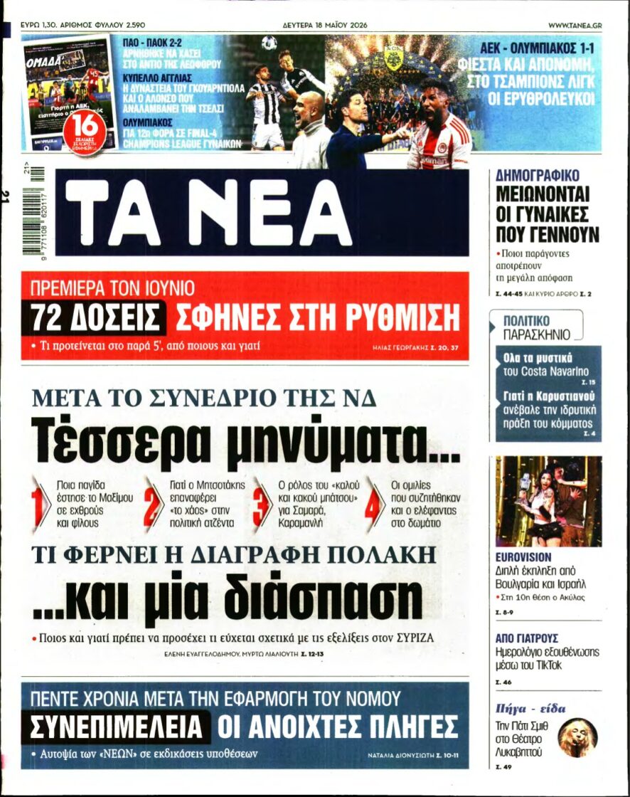 ΤΑ ΝΕΑ – 18/05/2026