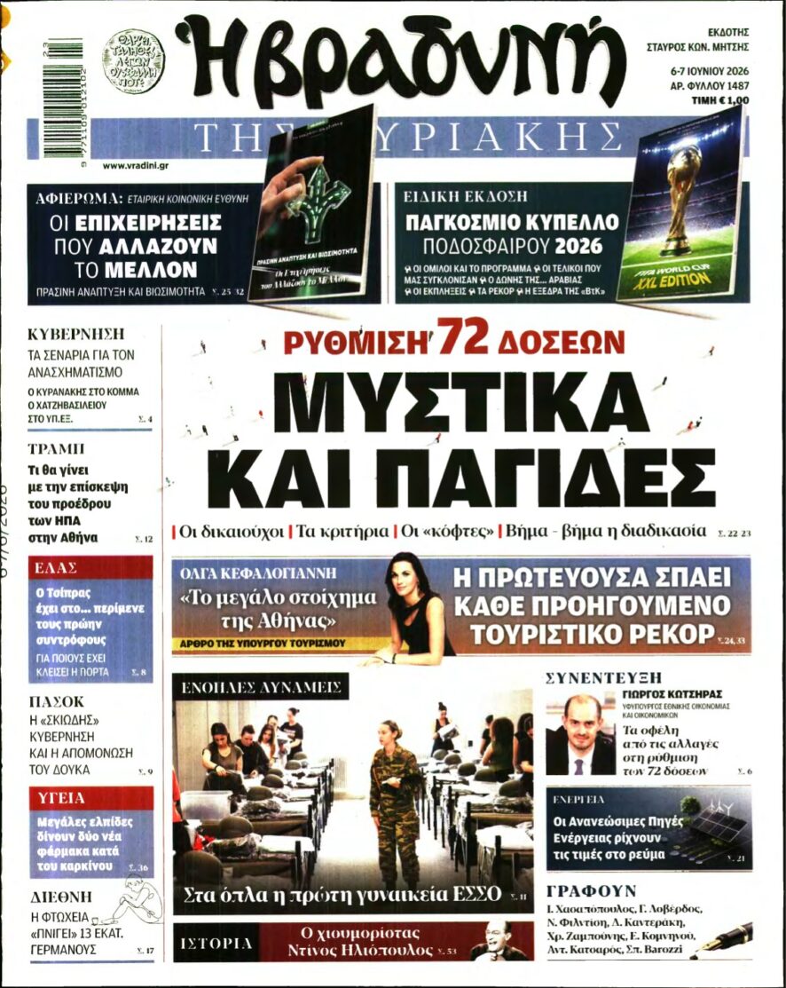 ΒΡΑΔΥΝΗ ΤΗΣ ΚΥΡΙΑΚΗΣ – 06/06/2026