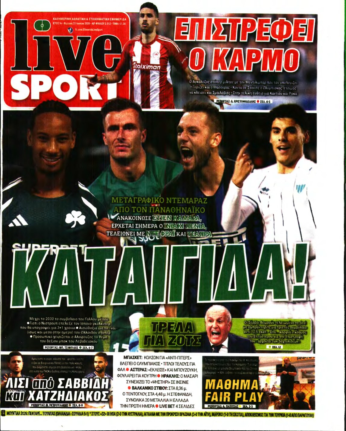 LIVE SPORT ΚΥΡΙΑΚΗΣ – 21/06/2026