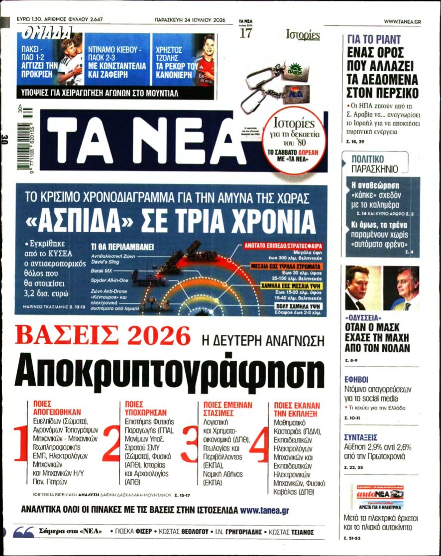 ΤΑ ΝΕΑ – 24/07/2026