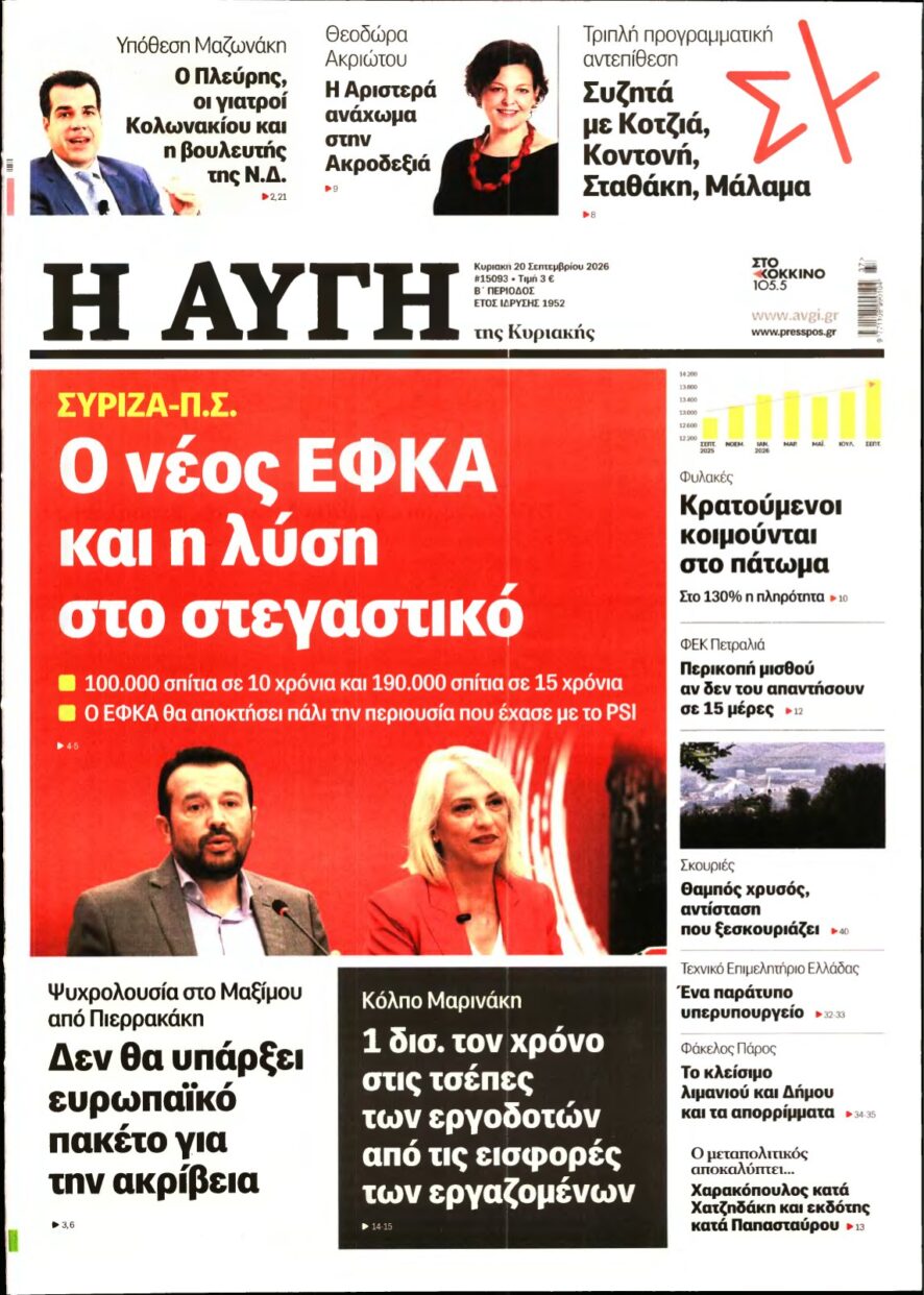 ΑΥΓΗ ΤΗΣ ΚΥΡΙΑΚΗΣ – 20/09/2026